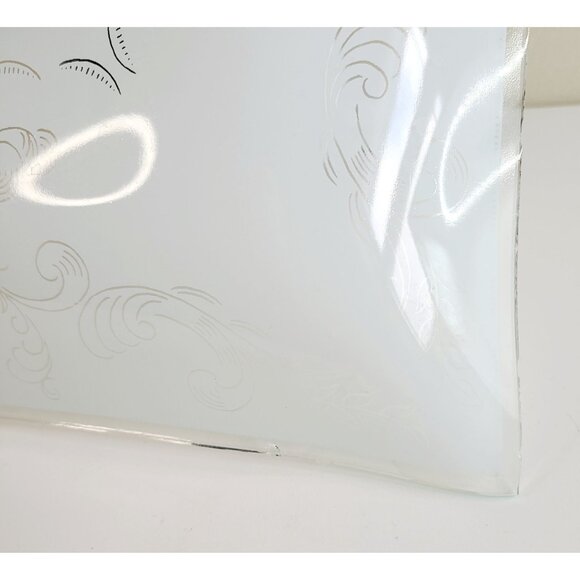 Vintage MCM Glass Ceiling Light Fixture With Etched Swirl Design & Metal Base - Picture 4 of 14